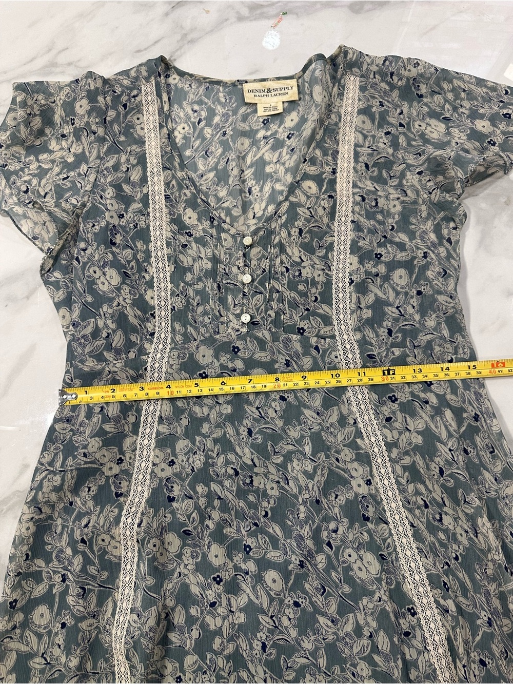 RALPH LAUREN DENIM & SUPPLY Floral Lace Blue Bias Cut Cottagecore Dress Size 8 - Picture 12 of 12